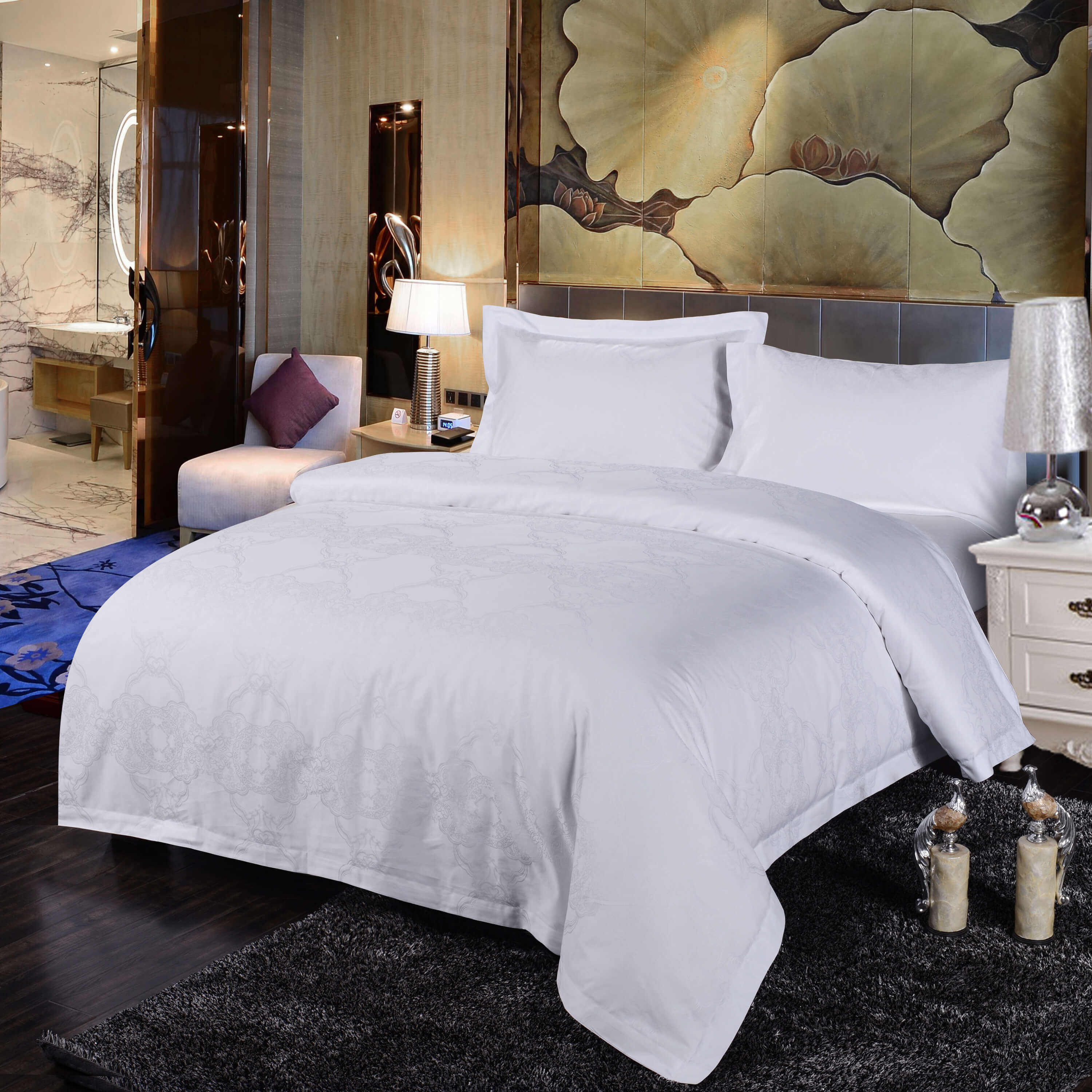 100% Cotton Satin Jacquard Bedspread 4-piece Hotel Bedding Set