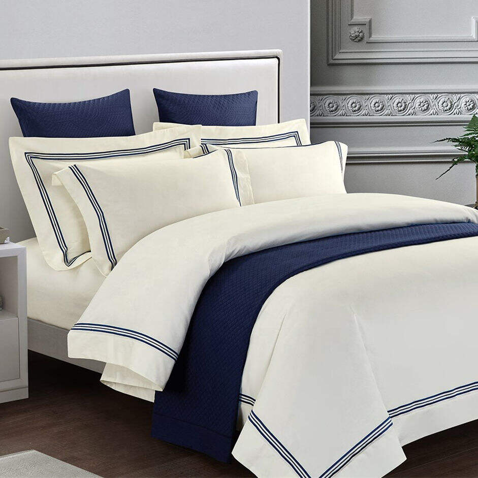 4 Piece Hotel Bed Sheet 100% Cotton Embroidered Duvet Cover Bedding Set