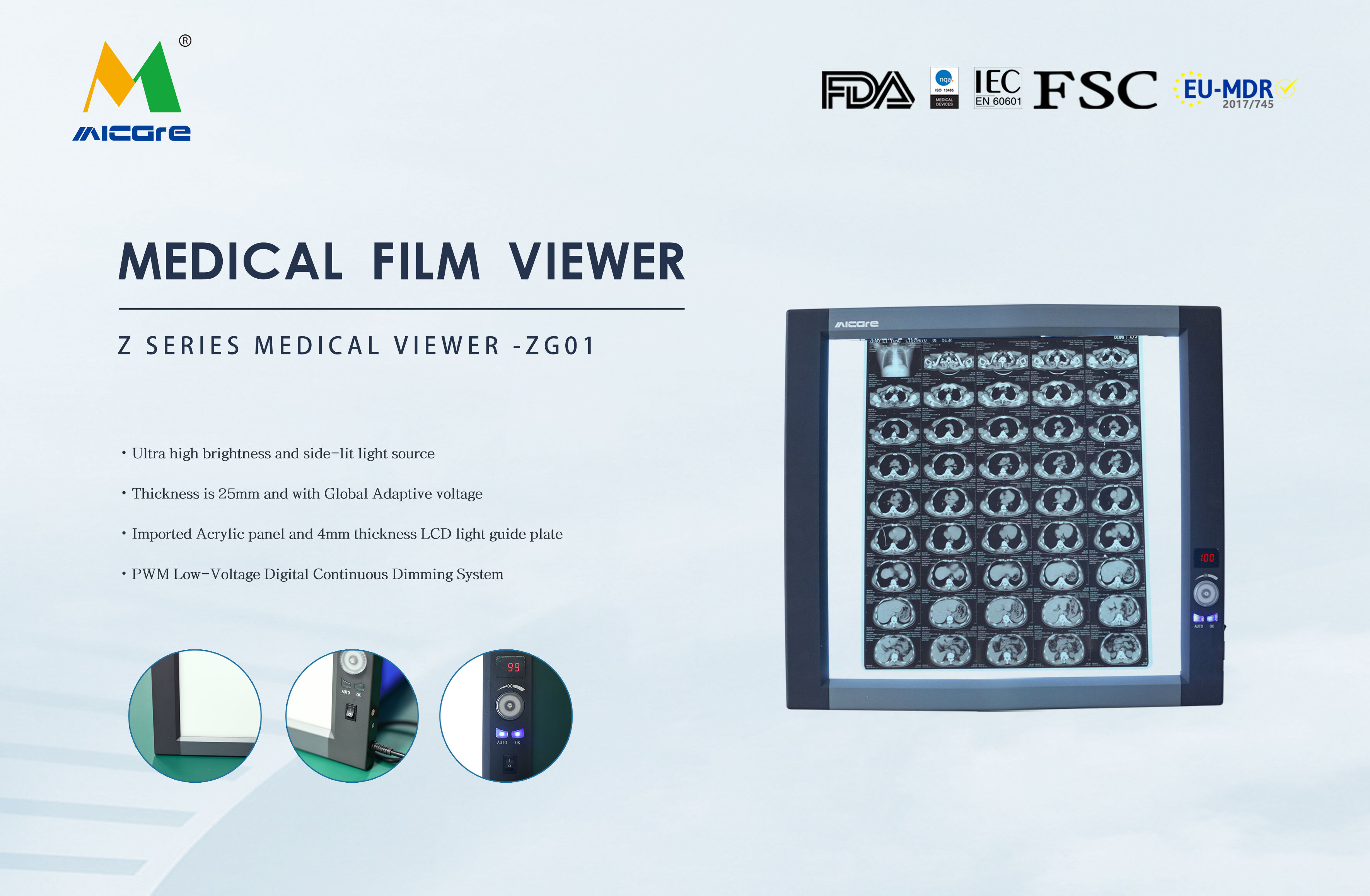 MICARE Single(ZG-1C) Medical Film Viewer Brightness Top sale single side X-ray Film Viewer supplier