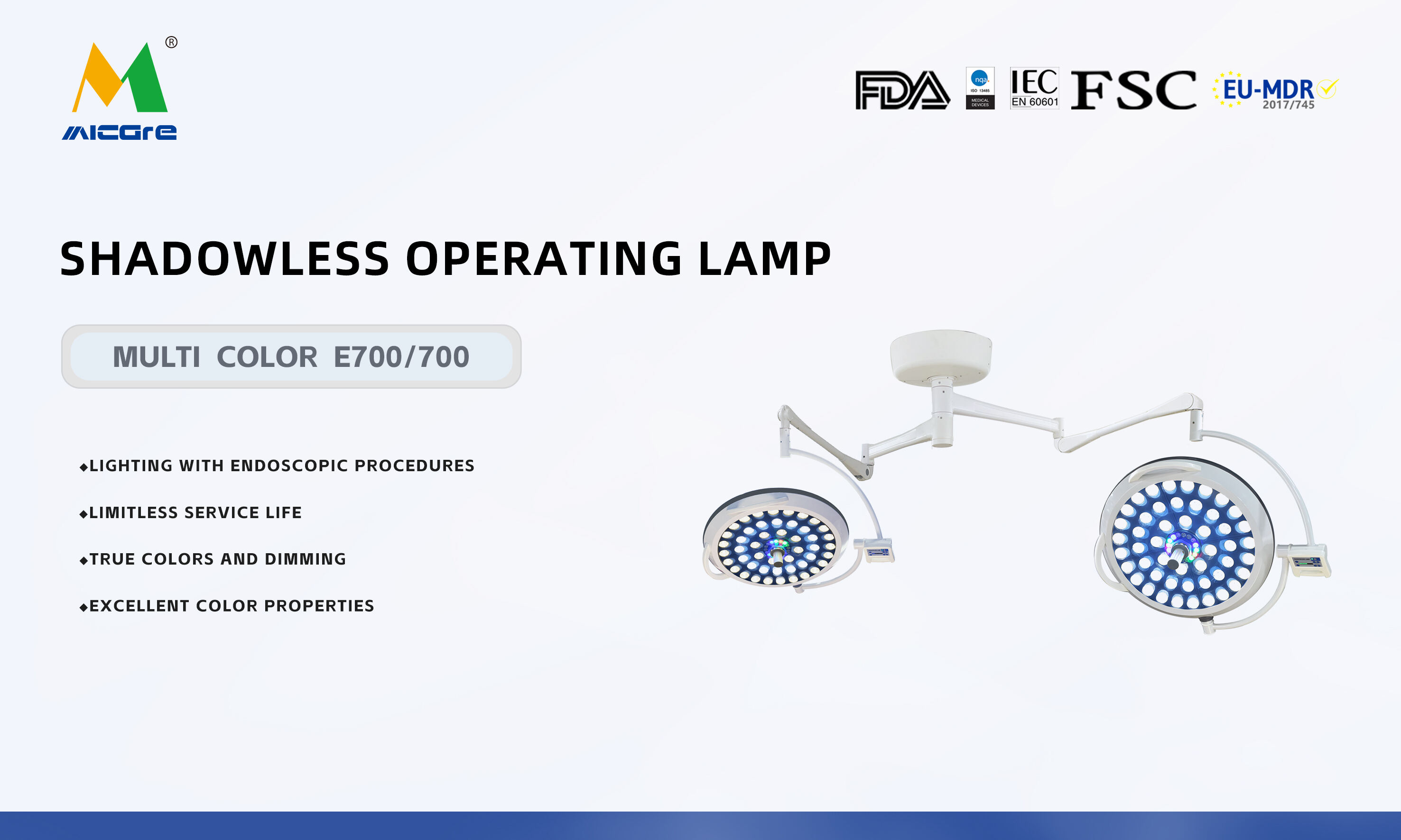 MICARE Multi color E700/700 led Ceiling-mounted operating light Surgical dental examination light Factory na walang anino ng lampara