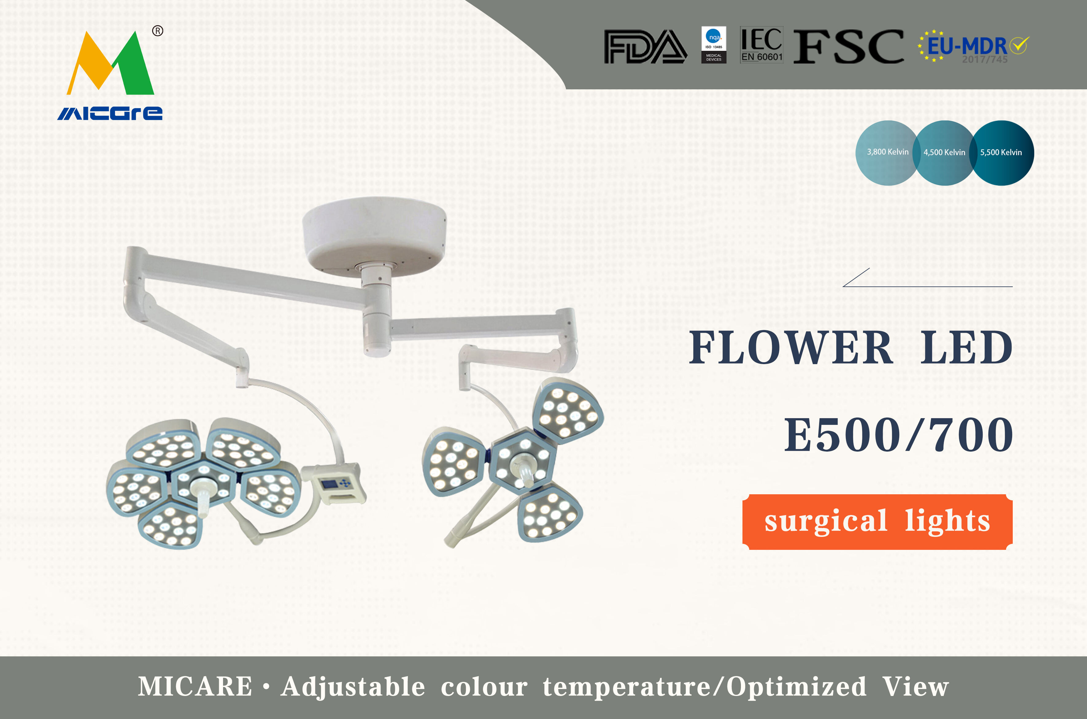 MICARE Flower led E500/700 Double Arms Medical Equipment Ceiling Surgical Lights Operating Lamps factory