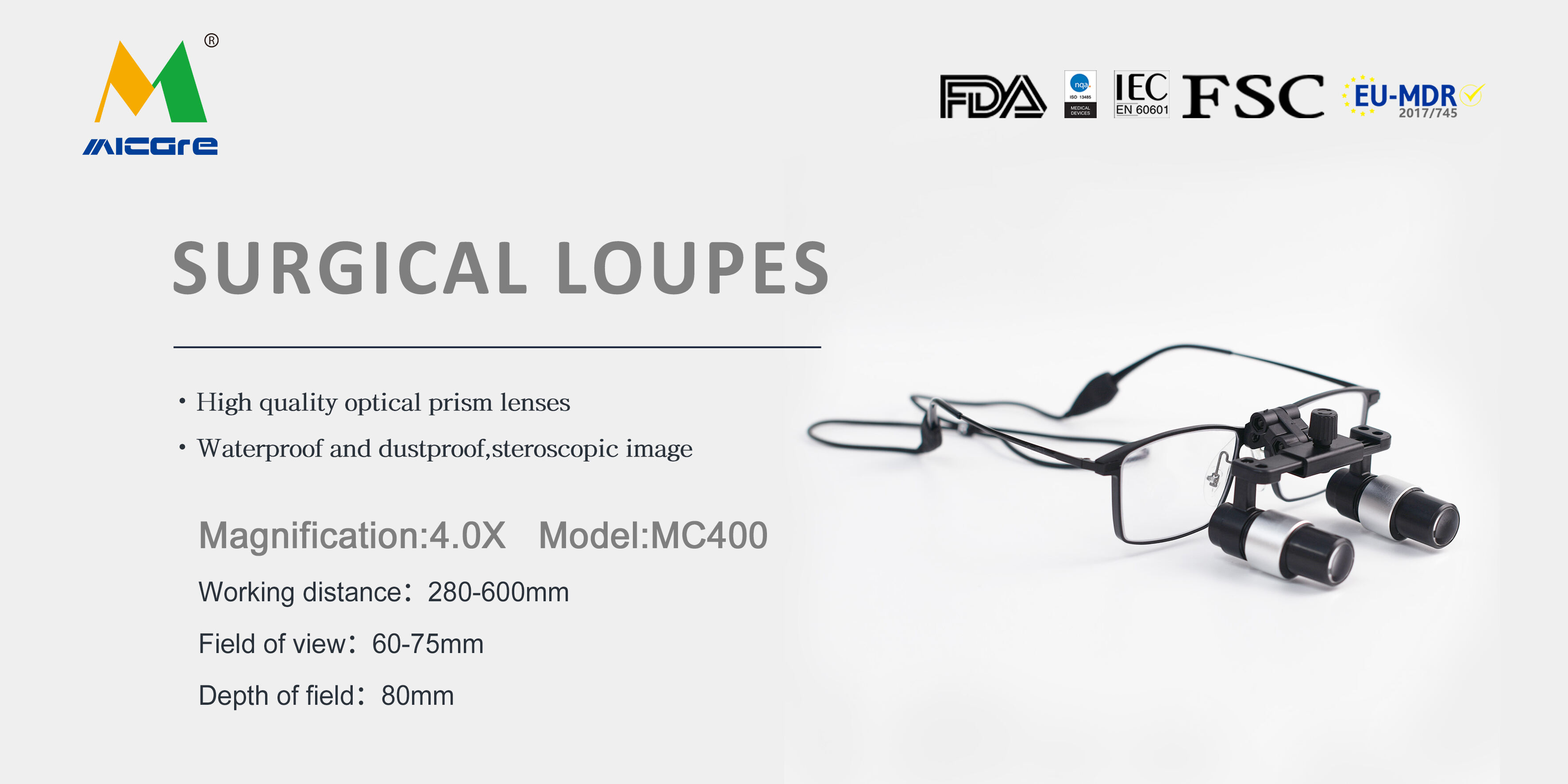 MICARE MC400 medical loupes 4.0X 5.0X 6.0X Dental surgery binocular magnifier led surgical magnifying lens details