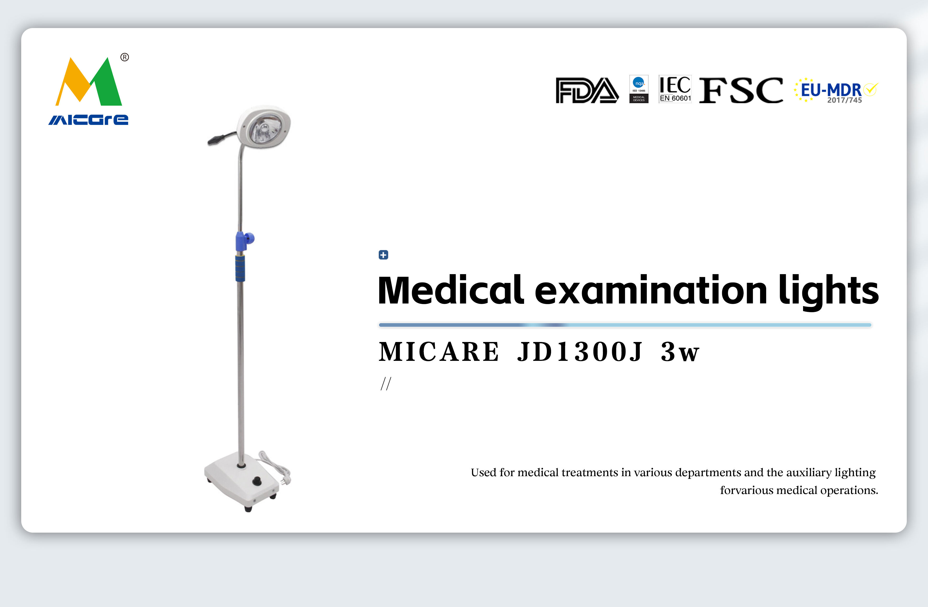 MICARE JD1300J Mobile Halogen Medical Examination Light Auxiliary examination lamp for professional medical places  details