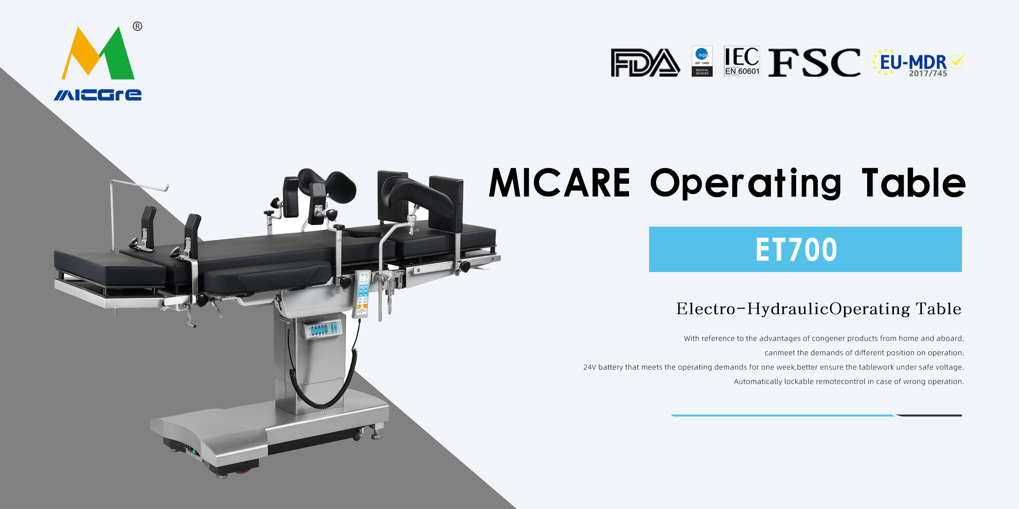 MICARE ET700 Electro-Hydraulic Operating Table for C-Arm Fluoroscope Examination manufacture