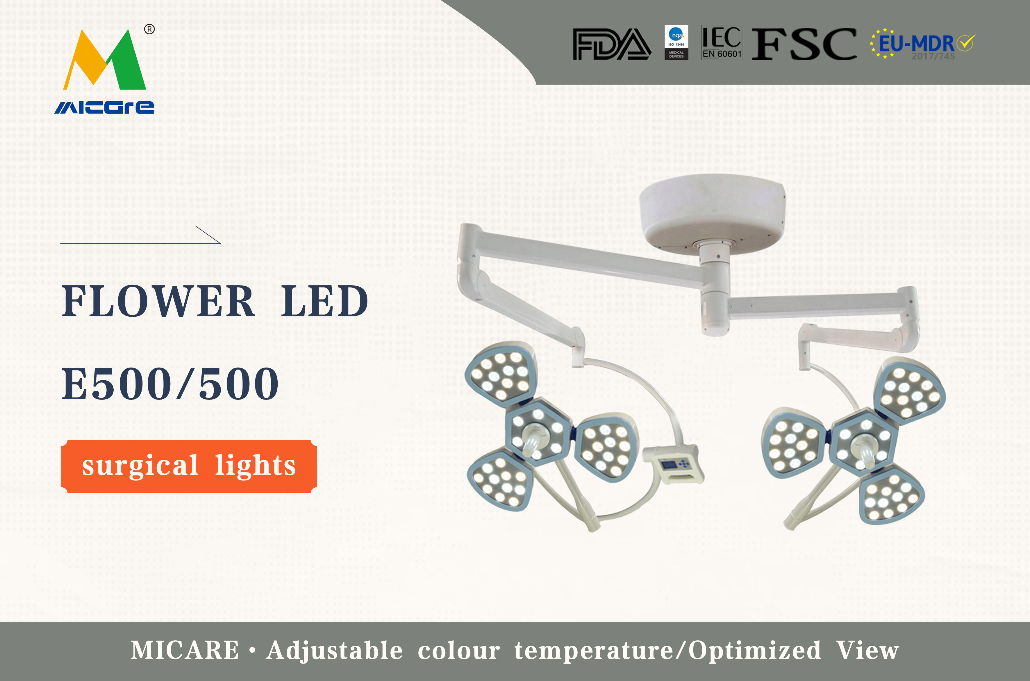 MICARE Flower led E500/500 Ceiling led surgical light Surgery Shadowless operating  lamp operation theatre OT light manufacture