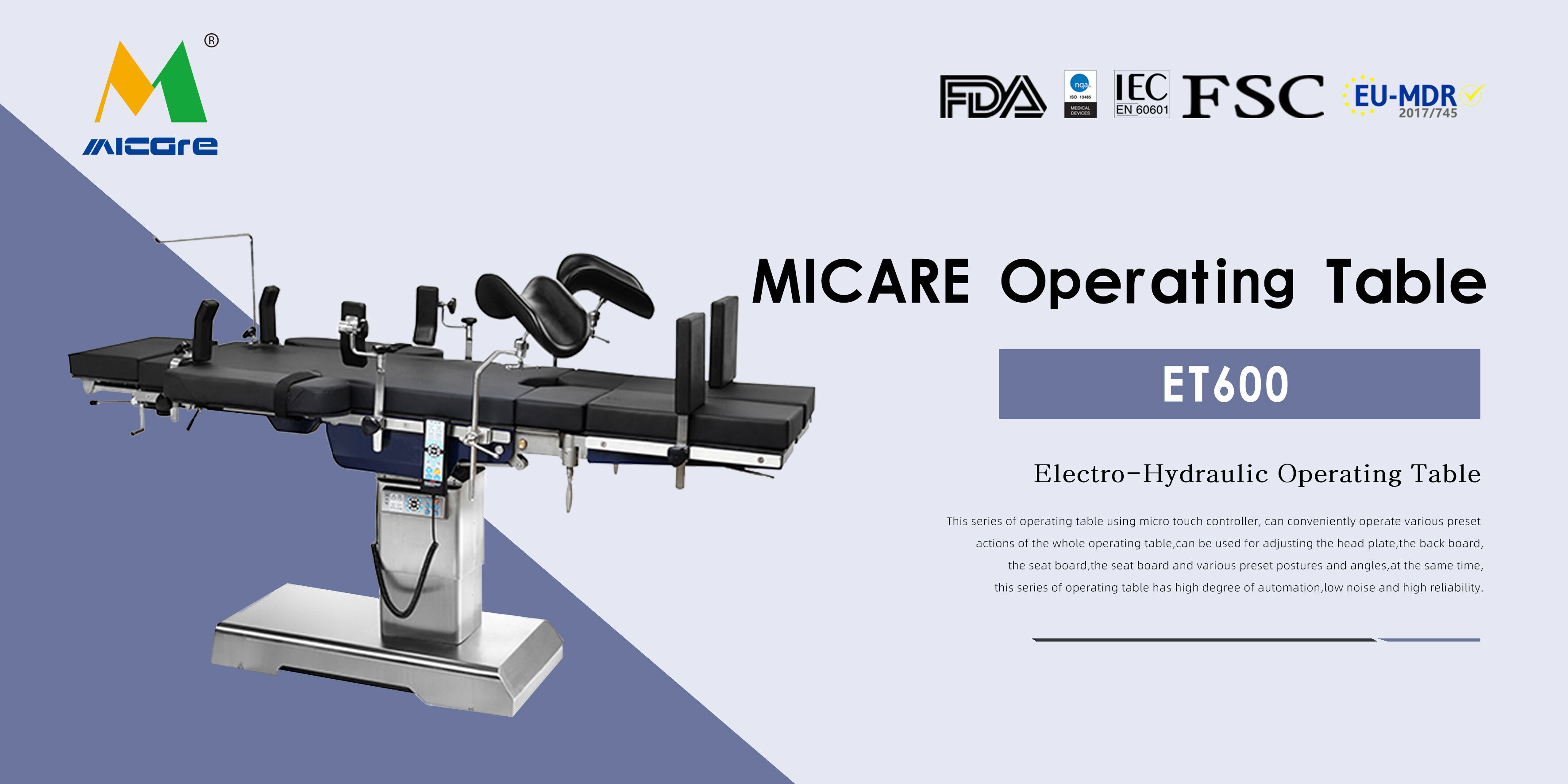 MICARE ET600 Ortopedik Ameliyat Masası Tıbbi Elektrikli Ot Cerrahi Masası detayları