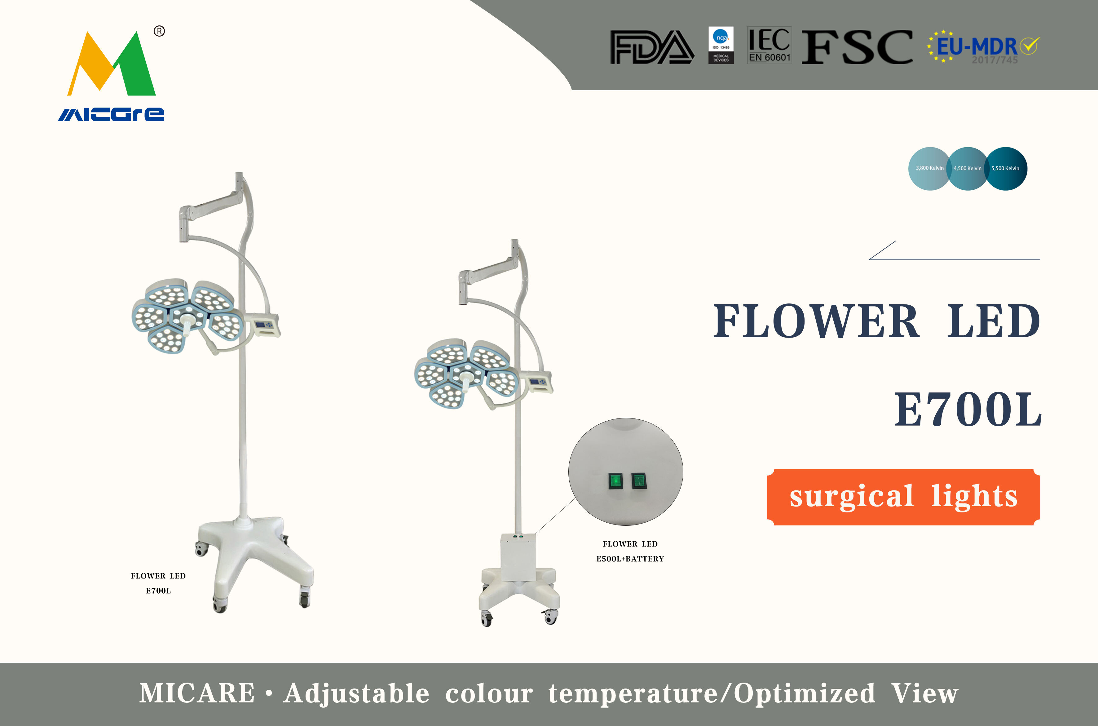 MICARE Flower led E700L Portable Operation lamp mobile battery Operating surgical light supplier