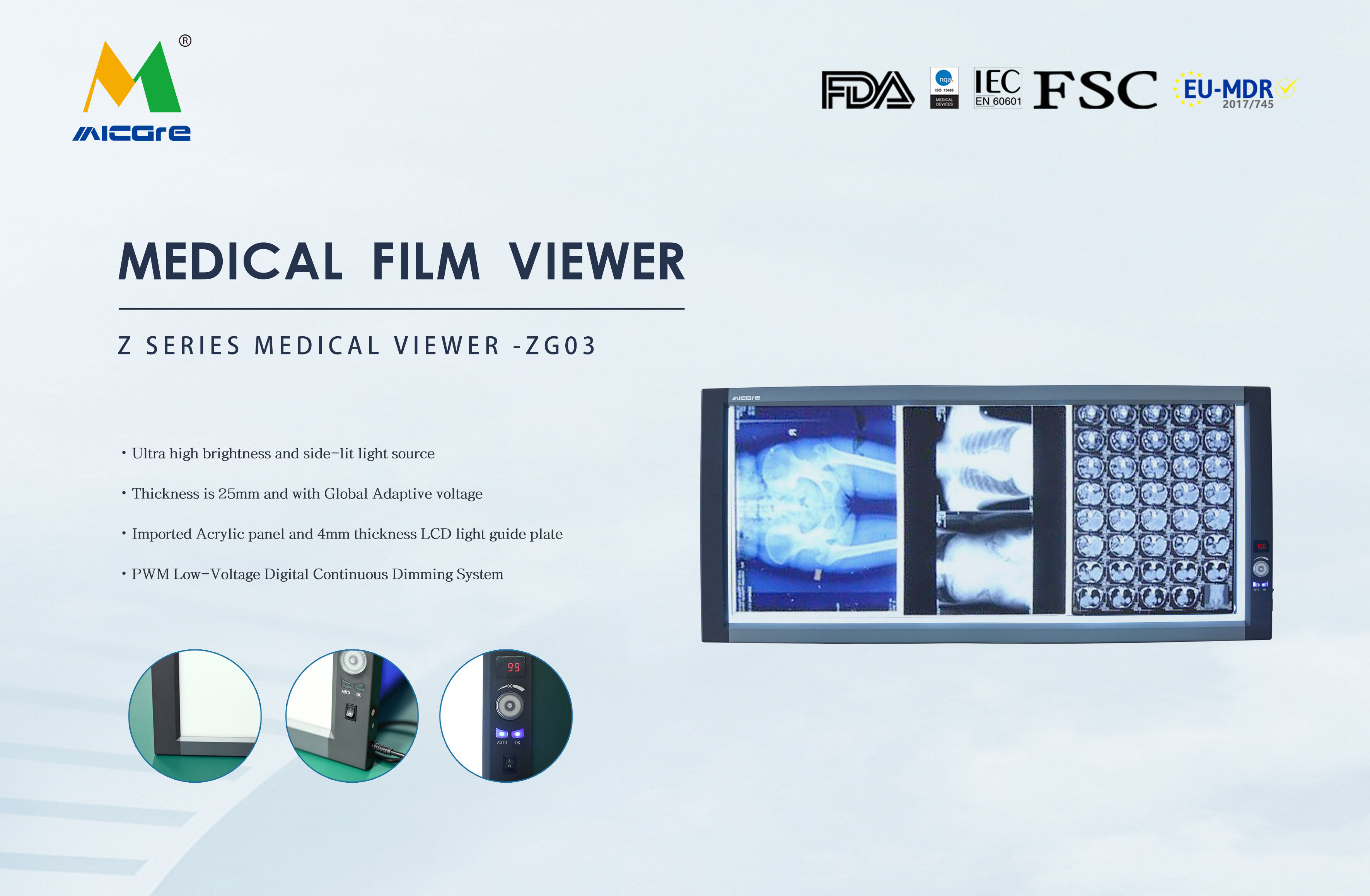 MICARE Triple(ZG-3C) LED X-ray viewer, negative mirror, medical movie viewer multi-screen supplier