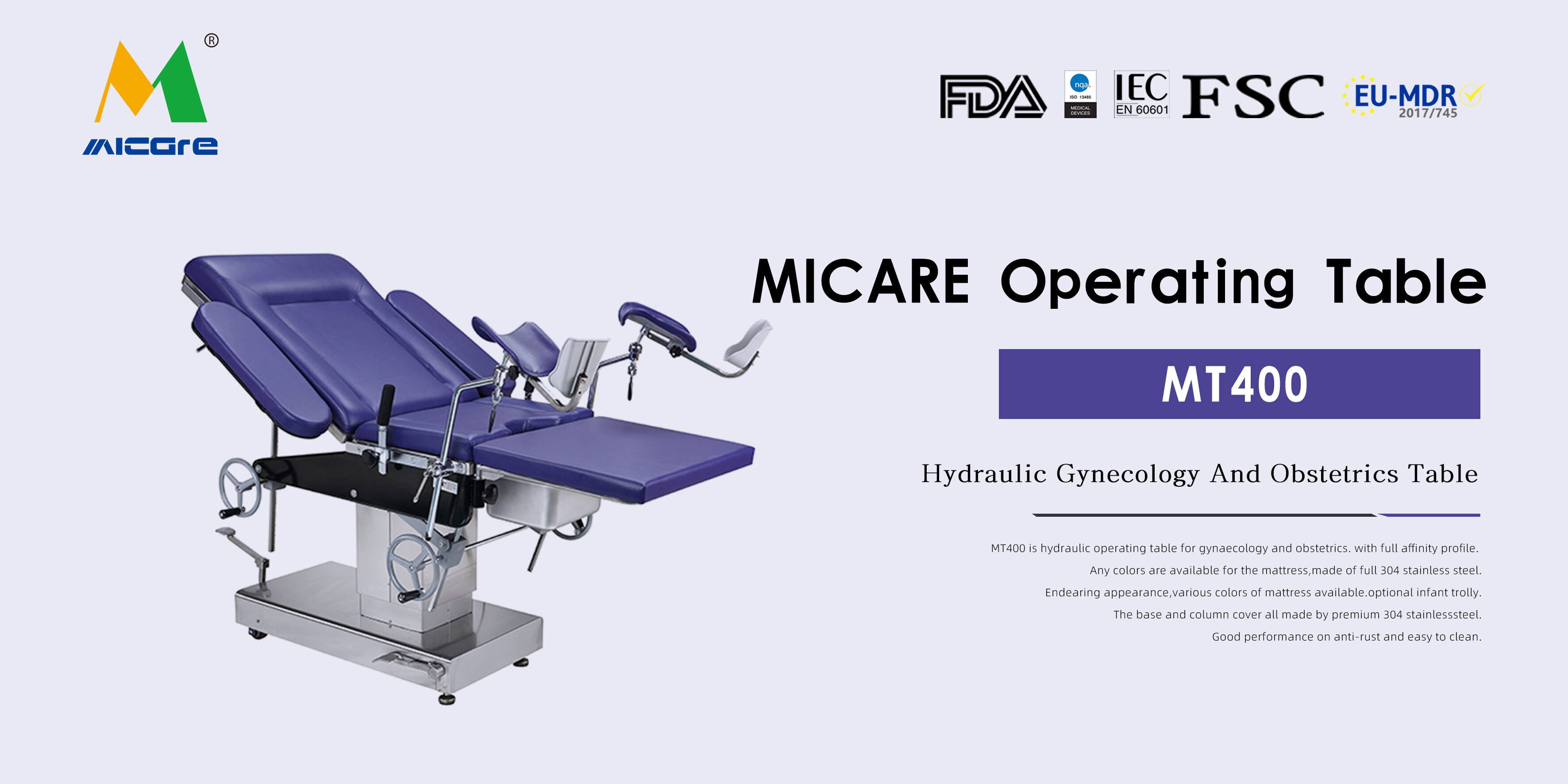 MICARE MT400 Tibbi Manual Çatdırılma Əməliyyatlı Ginekoloji Portativ Müayinə Masası istehsalı