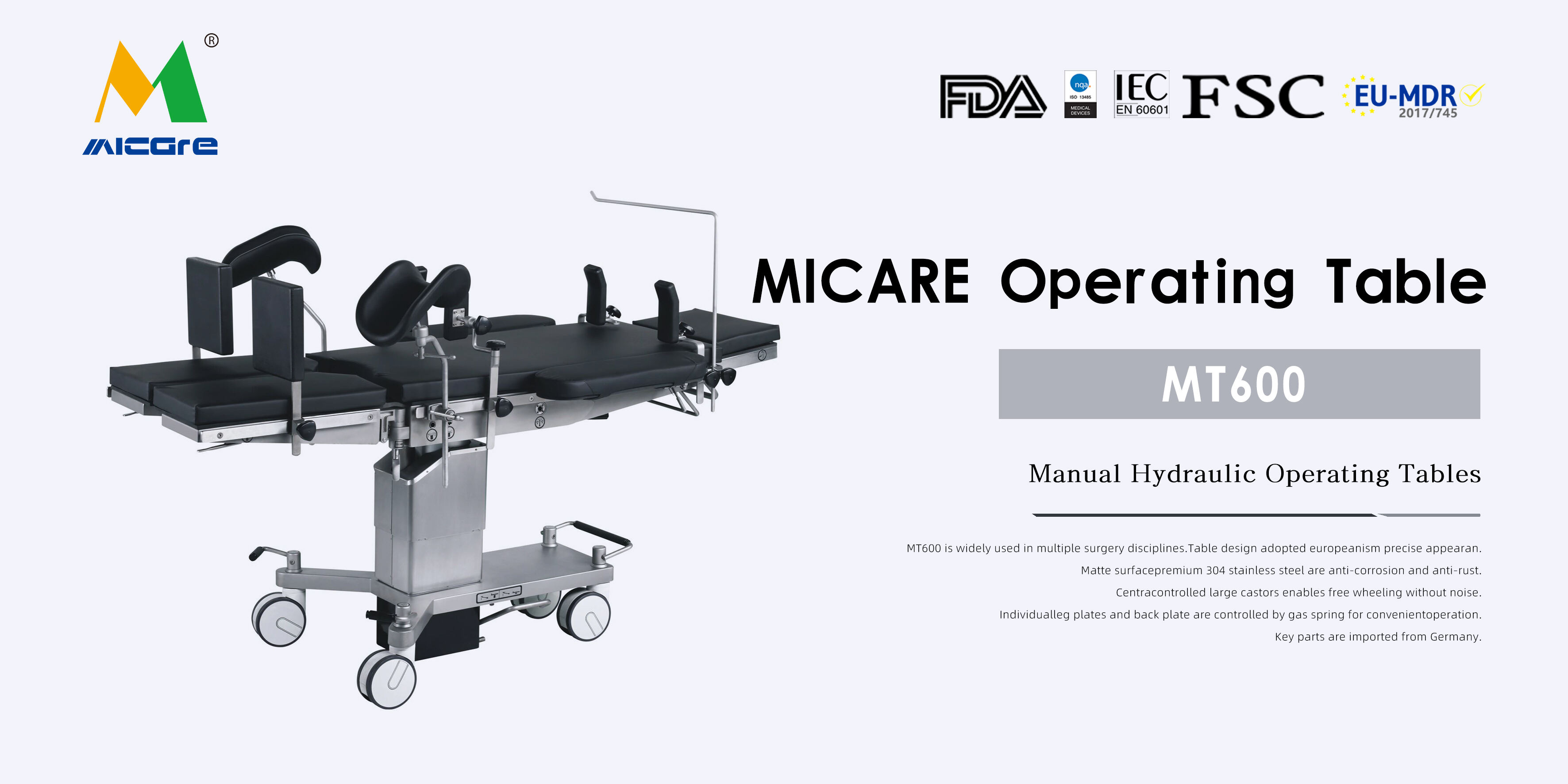 MICARE MT600 Medicinsk kirurgi Hydraulisk operation Sengehospital Fremstilling af mekanisk operationsbord