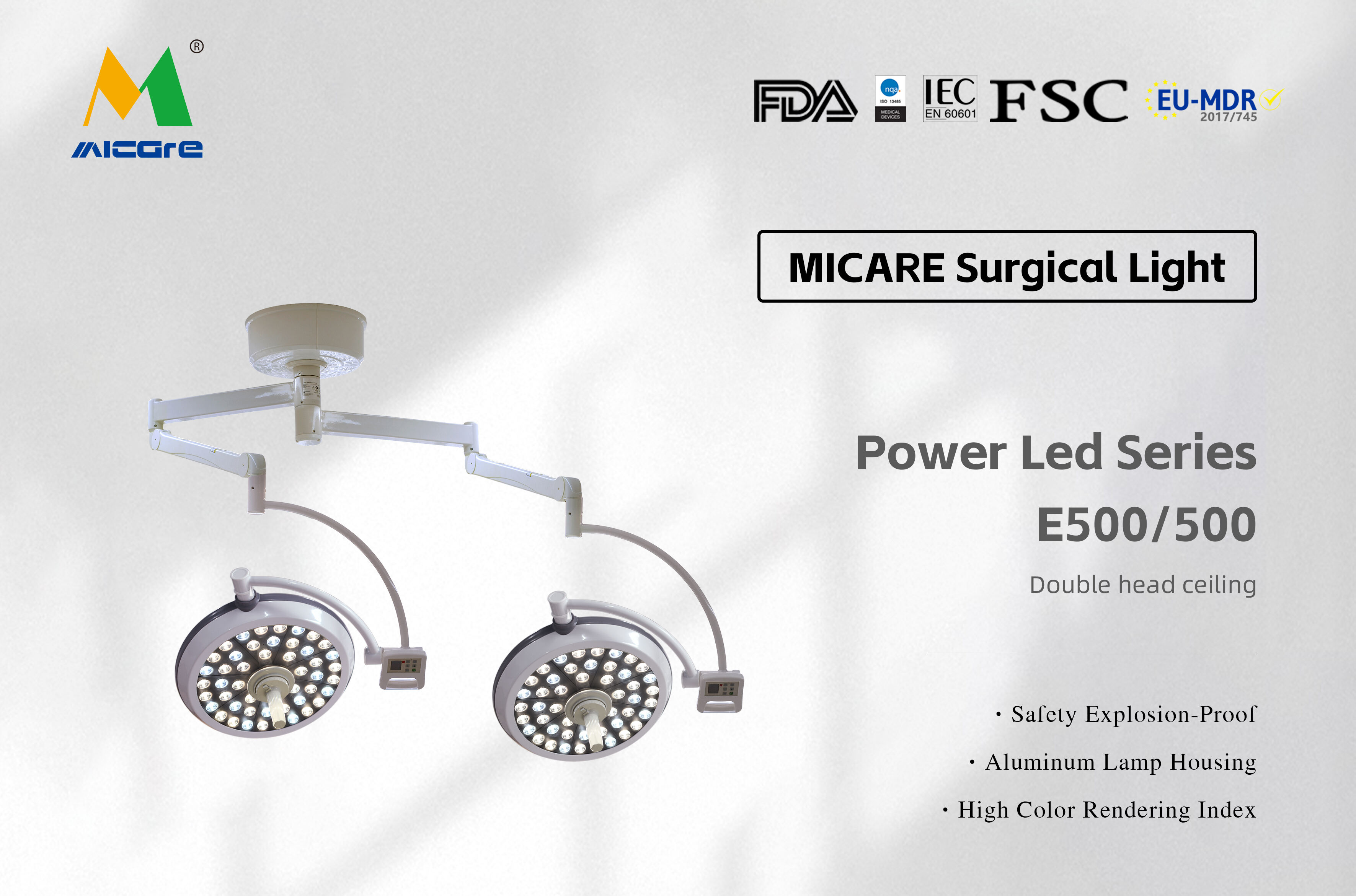 MICARE Power led E500/500 Operating room ceiling shadowless light operating lamp manufacture