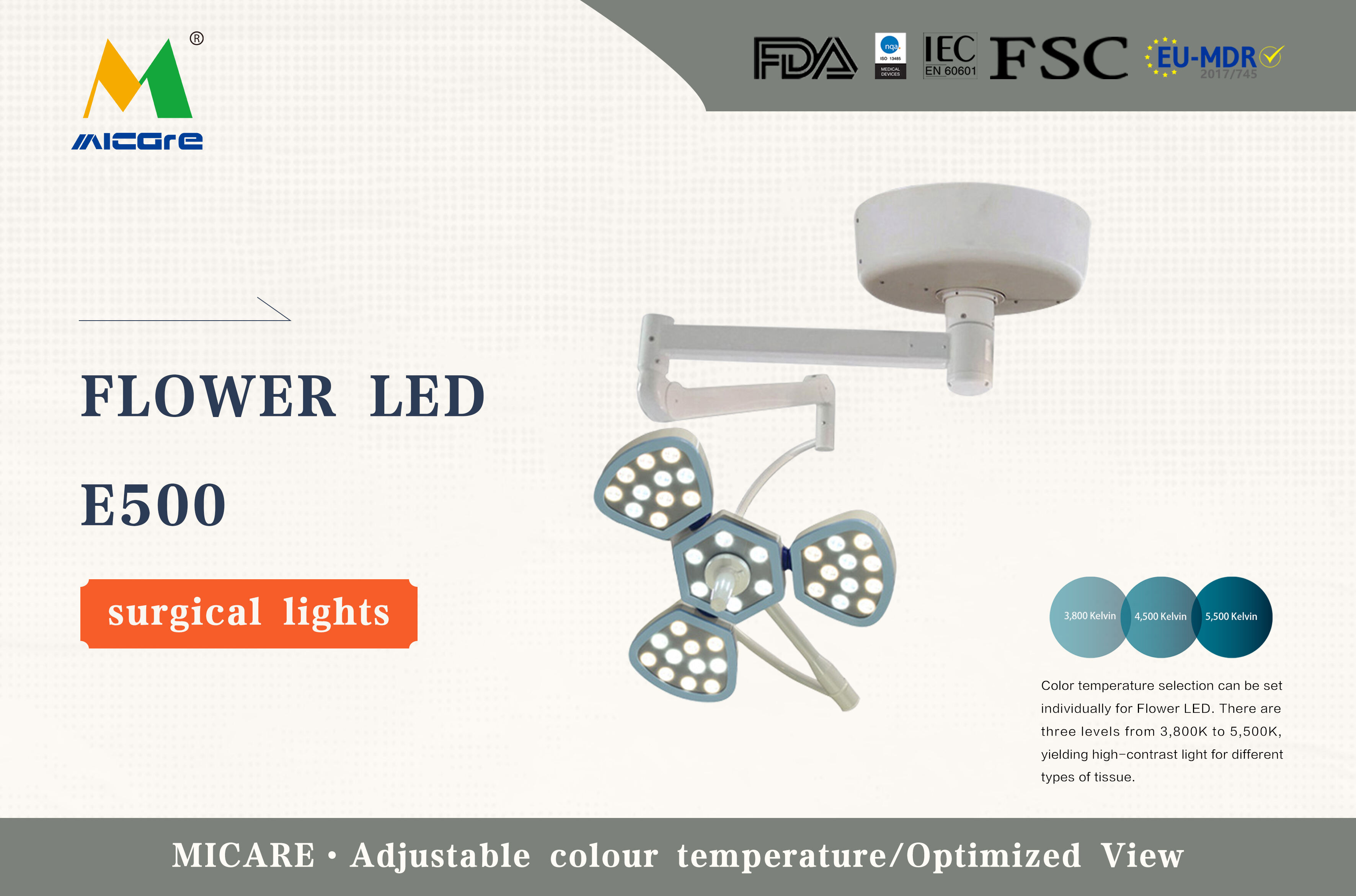 MICARE Flower led E500 LED Single Dome Surgical Lamp Operating Theatre  OT Light details