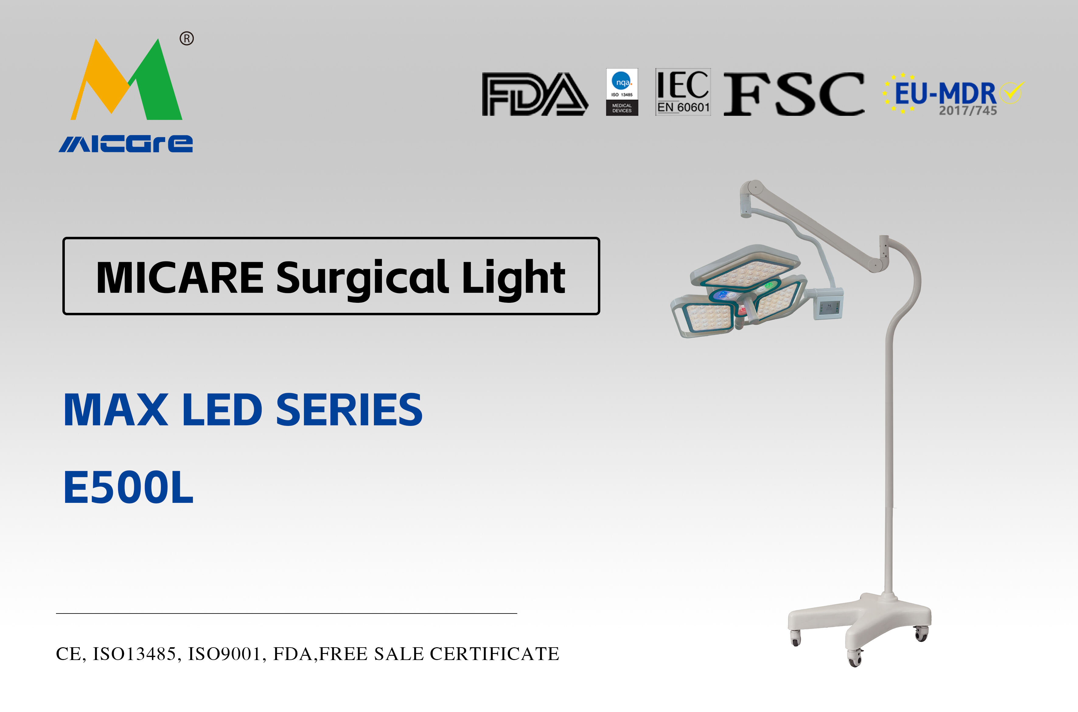 MICARE MAX LED E500L  Medical hospital vertical mobile surgical desk lamp Portable surgical led light factory