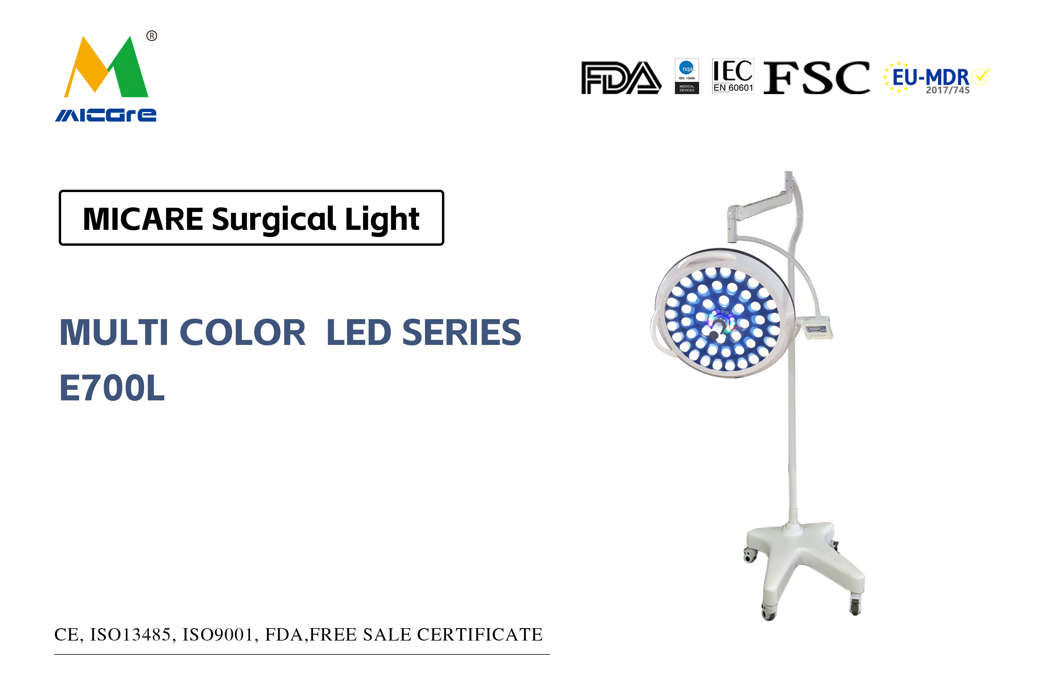 MICARE  MULTI-COLOR  E700L  Medical equipment operating room mobile led light shadowless lamp factory