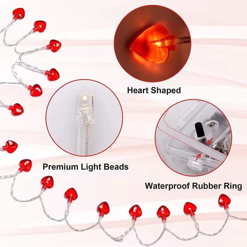 Warm White & RGB Romantic Red Heart-Shaped LED String Lights Battery Operated for Wedding & Valentine's Day Decorations factory