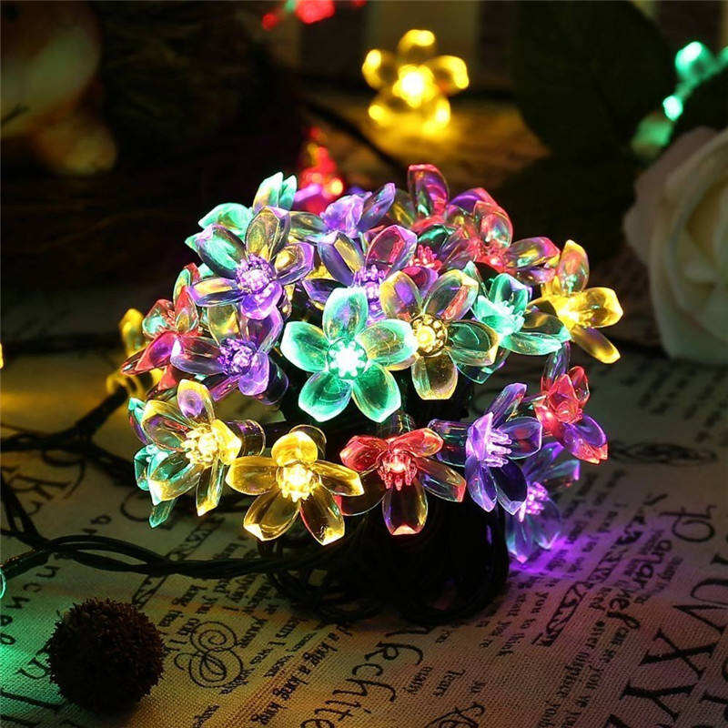 Solar Powered Flower Decorative Tree Lights Led Flowering 50 LED Garland Fairy Lights For Patio Tree Decoration factory