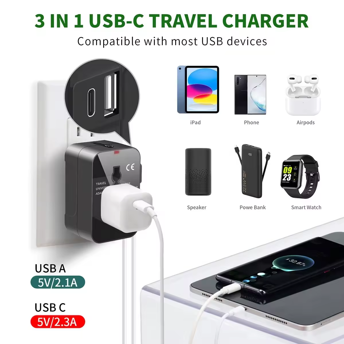 Universal Travel Adapter International Wall Charger with Type C USB Charging Ports manufacture