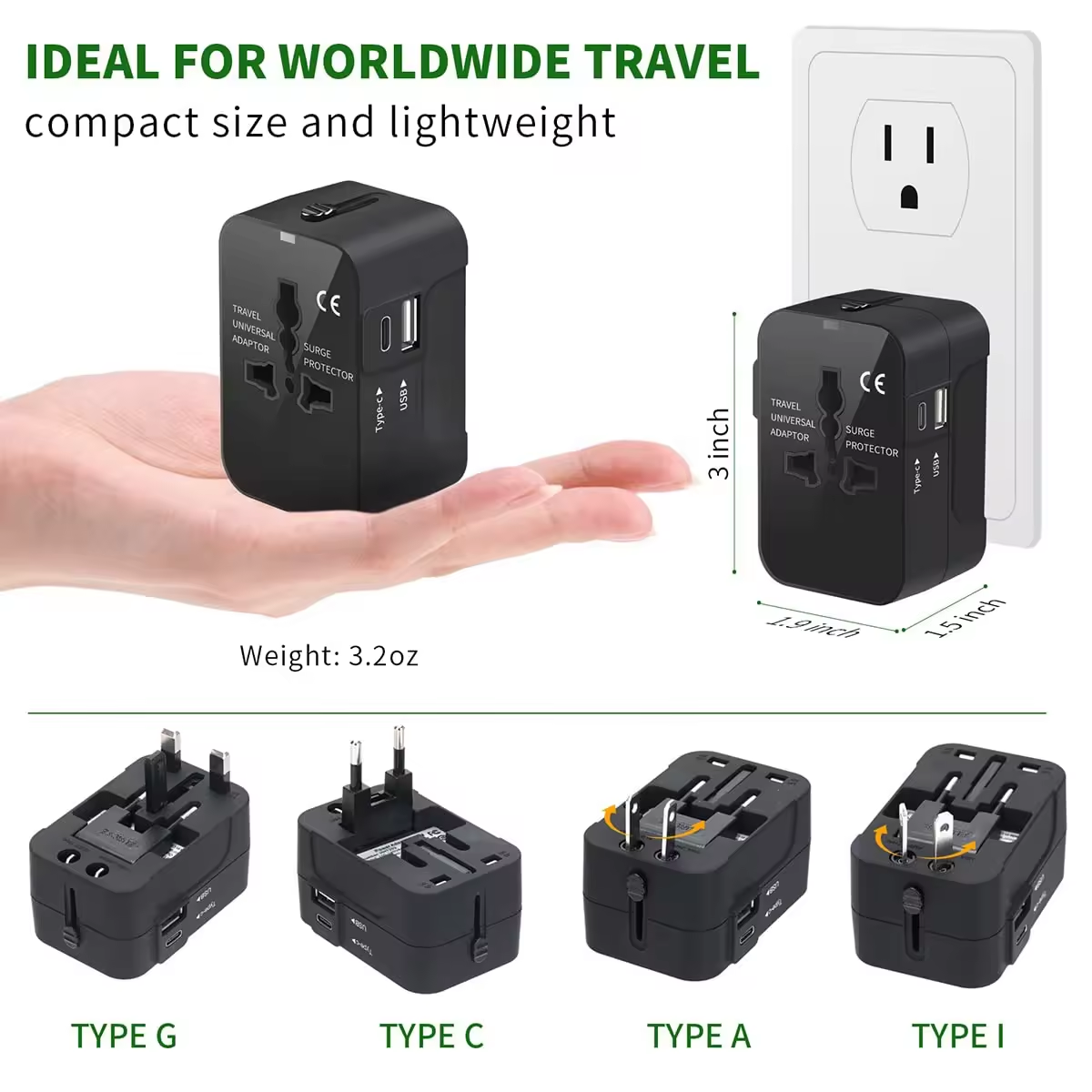 Universal Travel Adapter International Wall Charger with Type C USB Charging Ports supplier