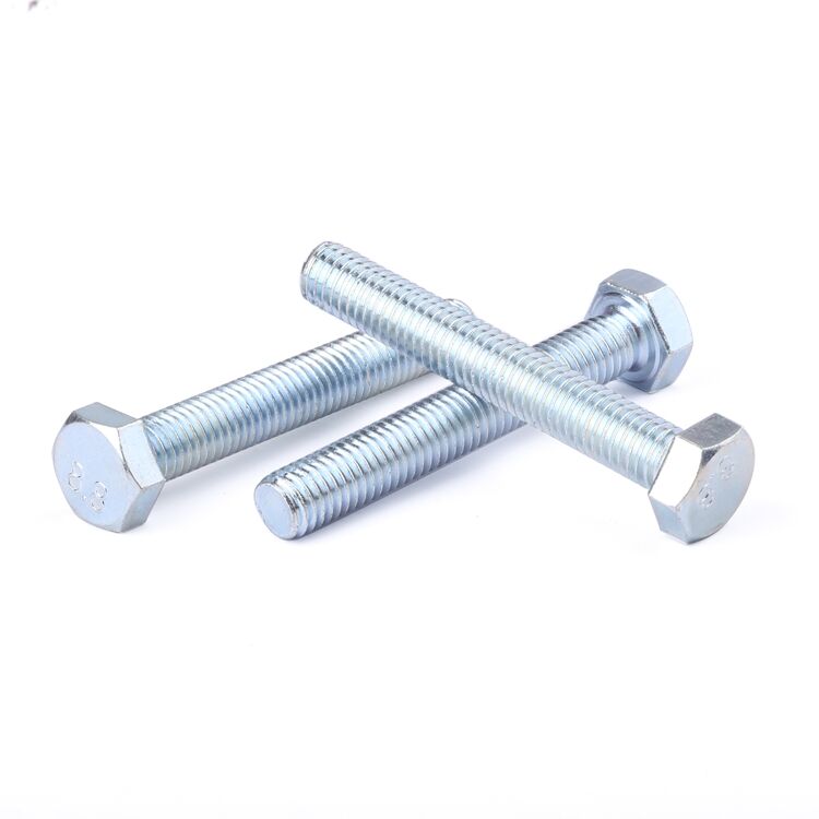 Factory price M3-M12 carbon steel grade 4.8 8.8 10.9 12.9 blue zinc plated hex bolt DIN933 manufacture