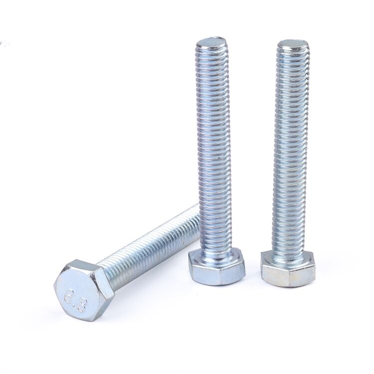 Factory price M3-M12 carbon steel grade 4.8 8.8 10.9 12.9 blue zinc plated hex bolt DIN933 details