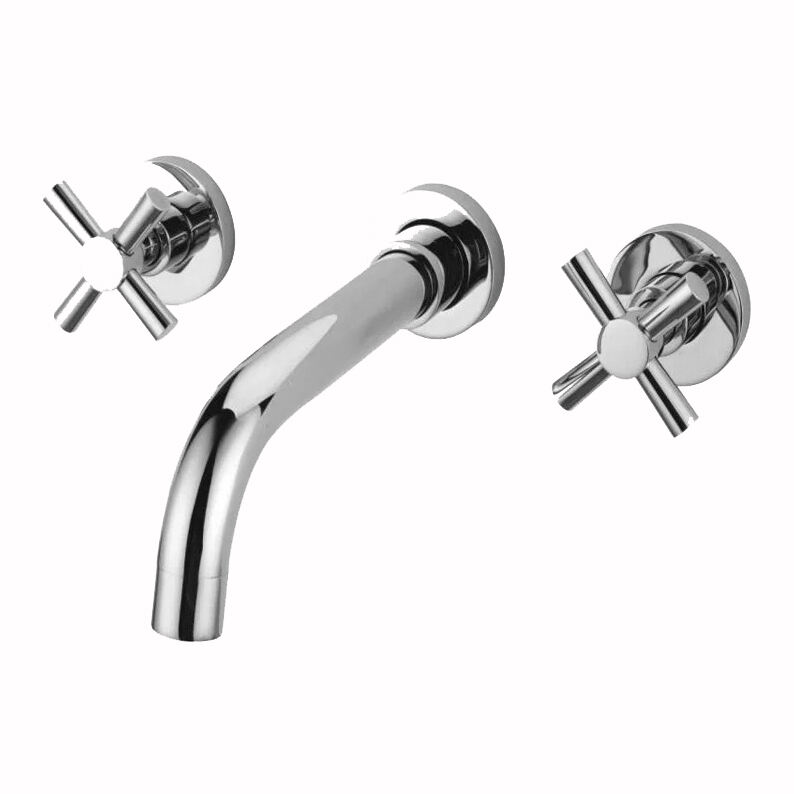 Wall Mount Dual Cross Handle Bathroom Sink Faucet Polished Chrome Basin Faucets details