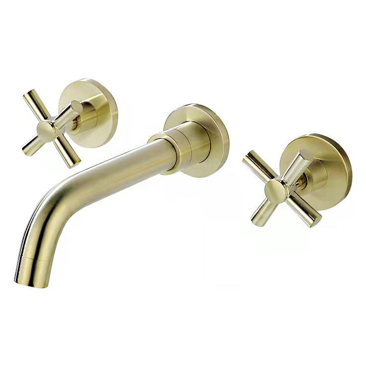 Wall Mount Dual Cross Handle Bathroom Sink Faucet Polished Chrome Basin Faucets details