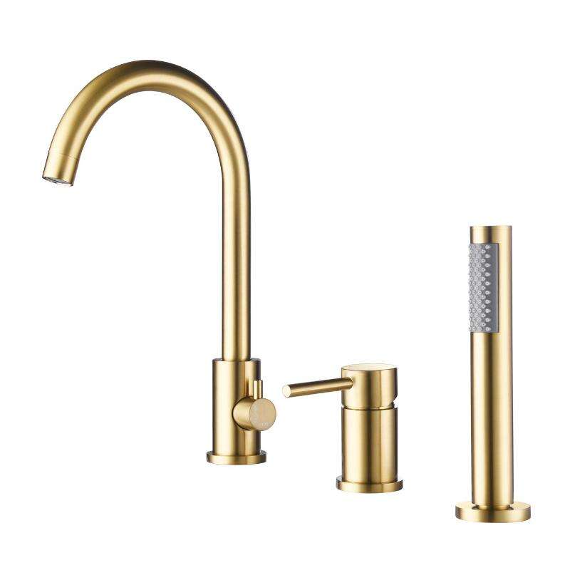 Wholesale Brass Deck Mount 4 Hole Bathroom Bathtub Faucet With Hand Shower