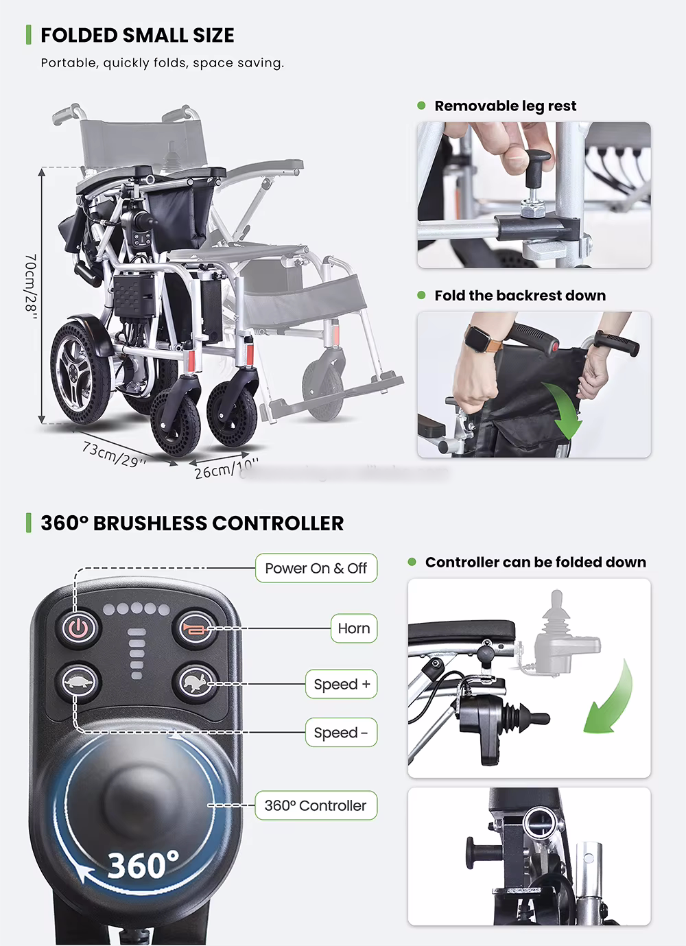 Lightest Electric Wheelchair Foldable Power Motorized Wheelchair CMD02 Aluminum with Aluminum Alloy Black People 150kg factory