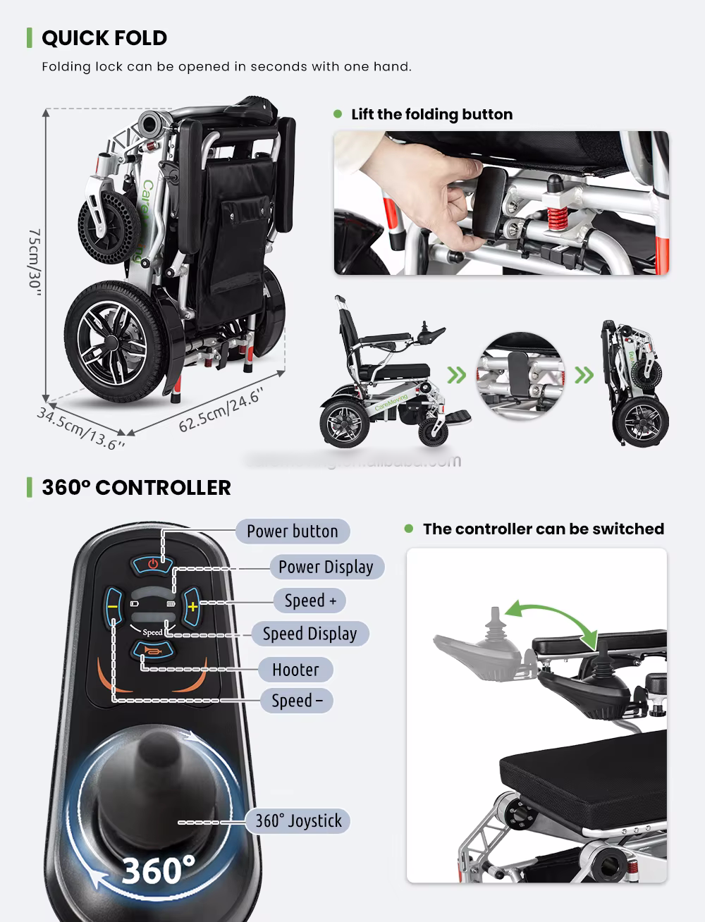 New foldable electric wheelchair aluminum lightweight power wheel chair with lithium battery factory