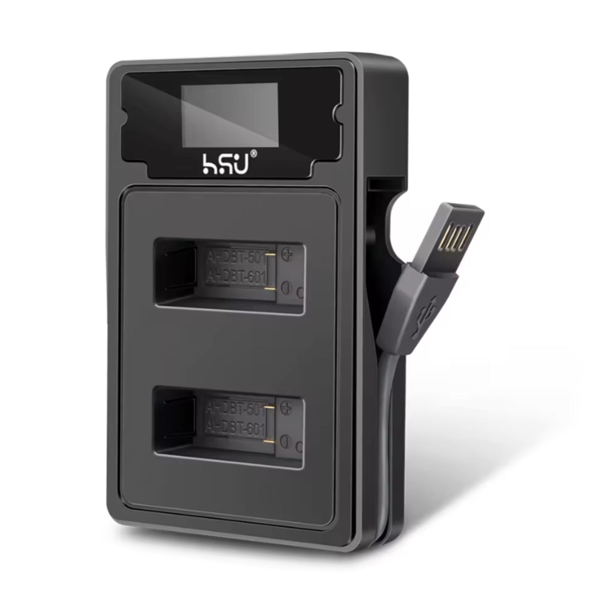 شاحن بطارية مزدوج HSU 2 حزمة لشاحن بطارية Gos Pro Hero 9 أسود من النوع C كابل USB قابل لإعادة الشحن