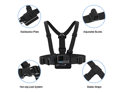 Conjunto de montagem de motocicleta para câmera de ação HSU, montagem de peito para GoPro Hero 11 10 9 8 7 6 5, incluindo braço de extensão curvado fivela de liberação rápida fivela J-Hook e montagem de câmera de 1/4” 20, kit de ciclismo e esqui