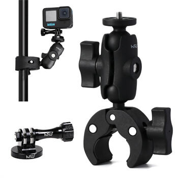 HSU Super Clamp Camera Clamp Mount 360° Magic Arm Clamp Double Ball Head Adapter for GoPro AKASO DJI Action