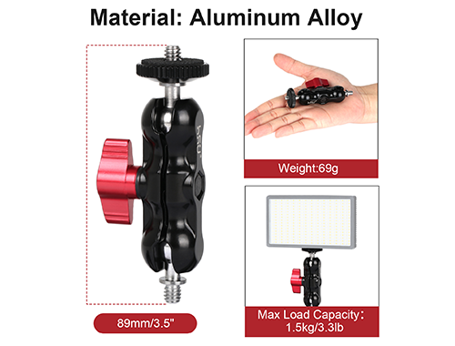 HSU Magic Arm with Dual Ball Head (1/4"-20 Screw) Aluminum Alloy Metal Adjustable Universal Extension Magic Arm for Monitor, Microphone, GoPro