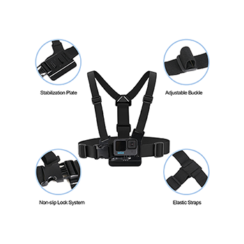 HSU Action Camera Motorcycle Mount Set, Chest Mount for GoPro Hero 11 10 9 8 7 6 5, Including Curved Extension Arm Quick Release Buckle J-Hook Buckle and 1/4” 20 Camera Mount, Cycling and Skiing Kit