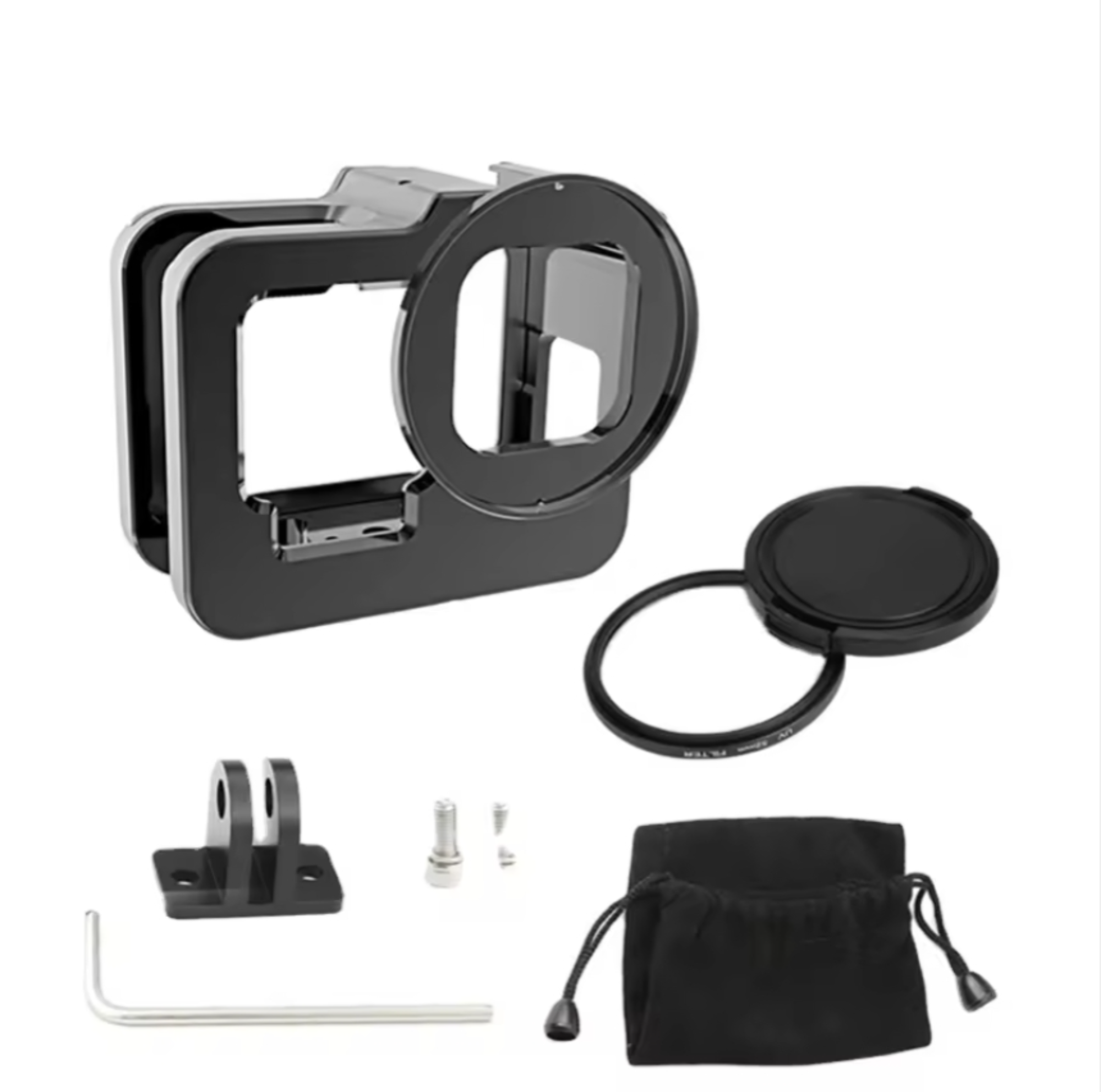 HSU CNC Aluminum Cage Housing Case Protective Frame with UV Lens Filter for Go Pro 12 11 10 9 Black Camera Accessories