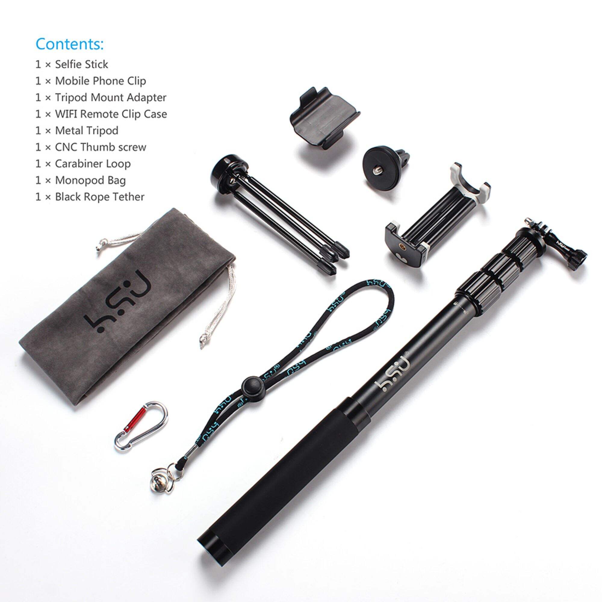 HSU Mini Foldable Extendable Extension Telescoping Pole Selfie Stick with Cell Phone Holder