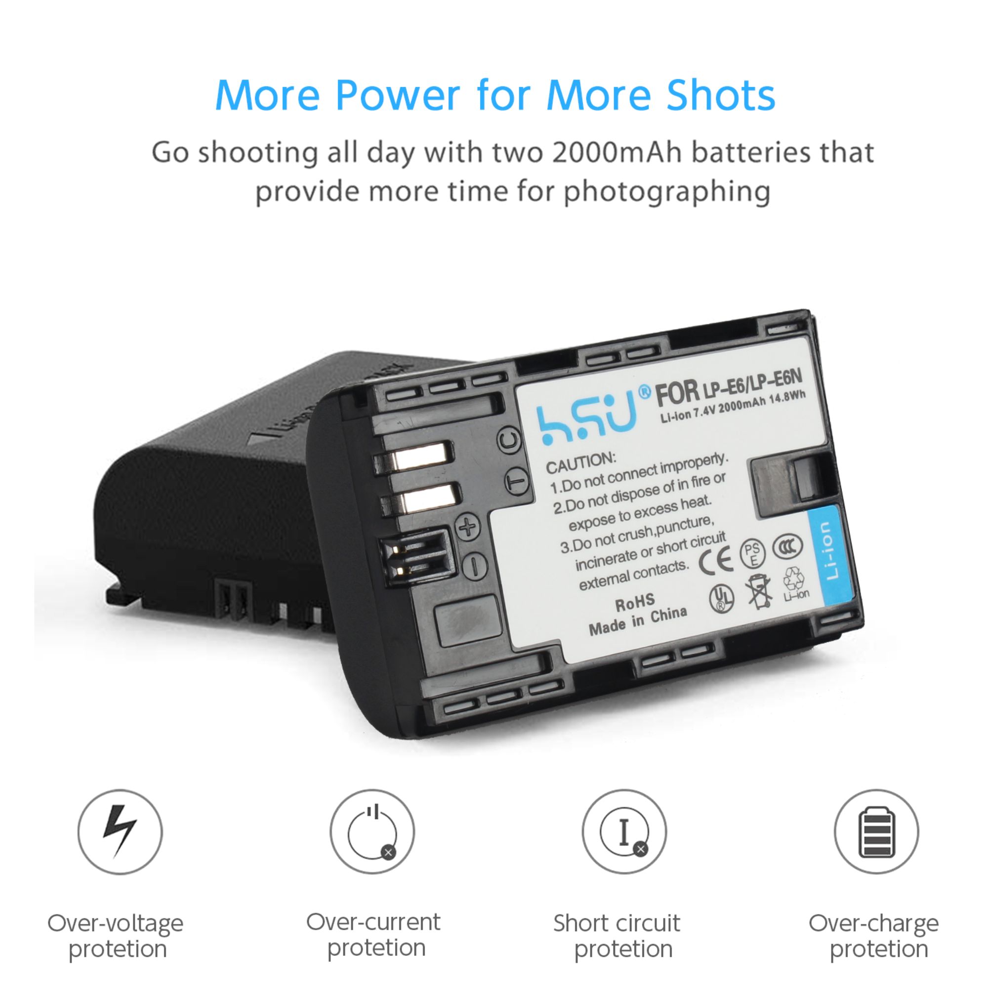 HSU double chargeur de batterie Pack meilleur tiers 2000 mAh LP-E6 Lp-e6nh E6nh Batteries d'appareil photo pour Canon 5d Mark Iii IV II