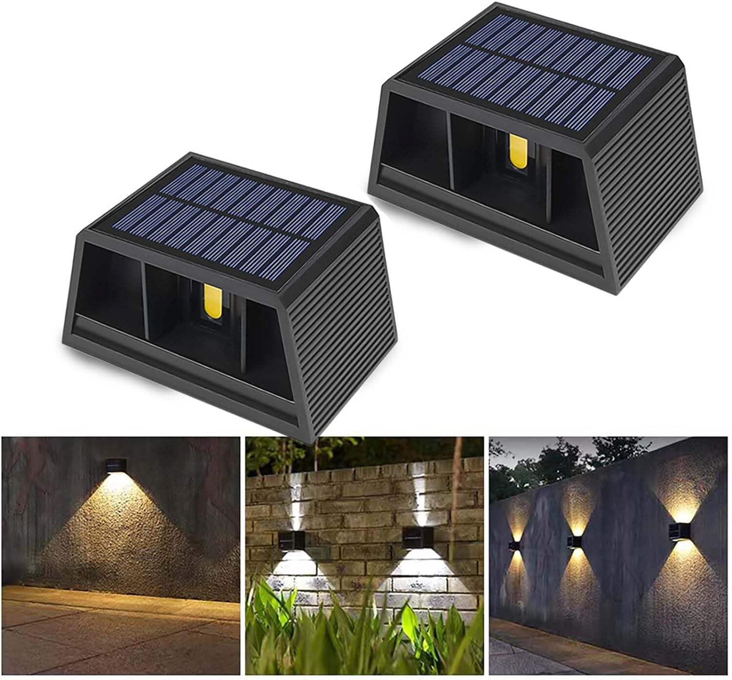 Solar Outdoor Lights 2LED 500LM Stainless Steel Fence Post Solar Lamps Waterproof Deck Lights Step Lighting for Outside Walk details