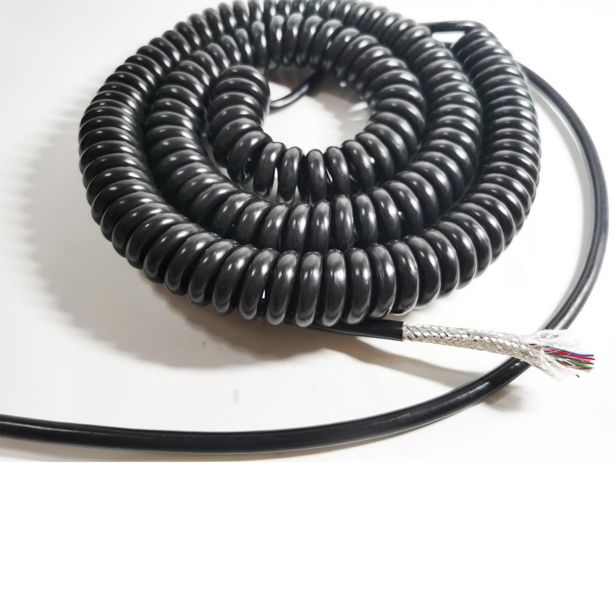Shielded signal spiral cable PUR material is used in construction machinery, robots, electronic control hand wheel trailer