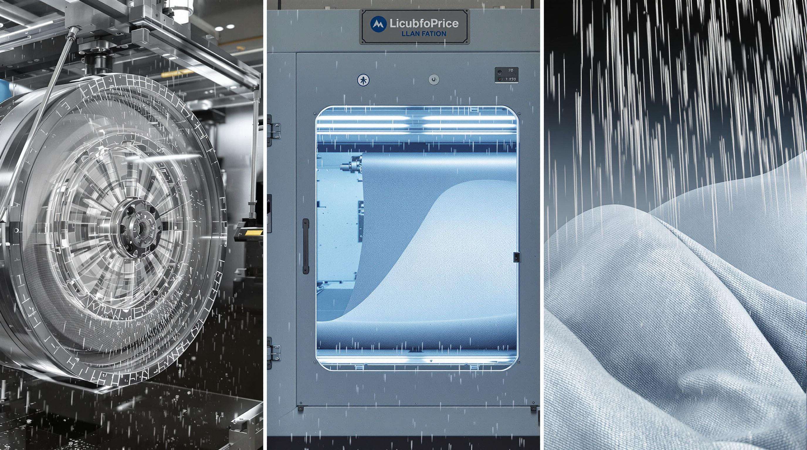 Protective fabric samples being tested for abrasion, UV exposure, and waterproofness in a laboratory setting