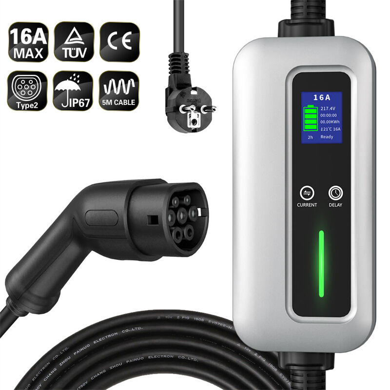 6A 8A 10A 13A 16A IP67 Time Delay Type 2 Charging Cable 3.6KW Mode 2 Portable EV Charger