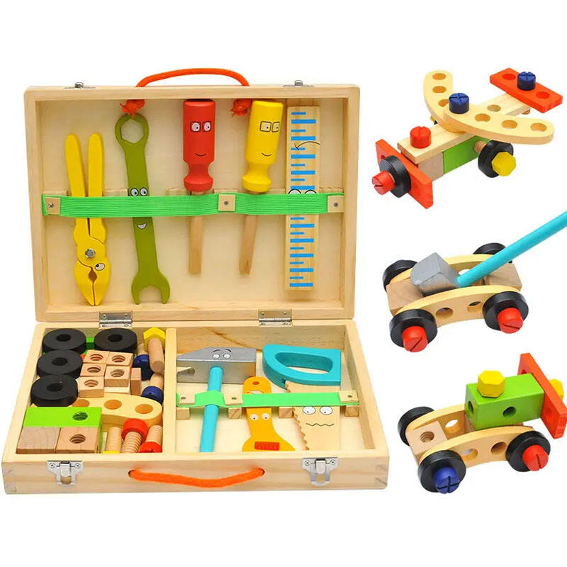 Birthday Gift Alat Kit pikeun Kids Wooden Tool Box kalawan 33 PCS