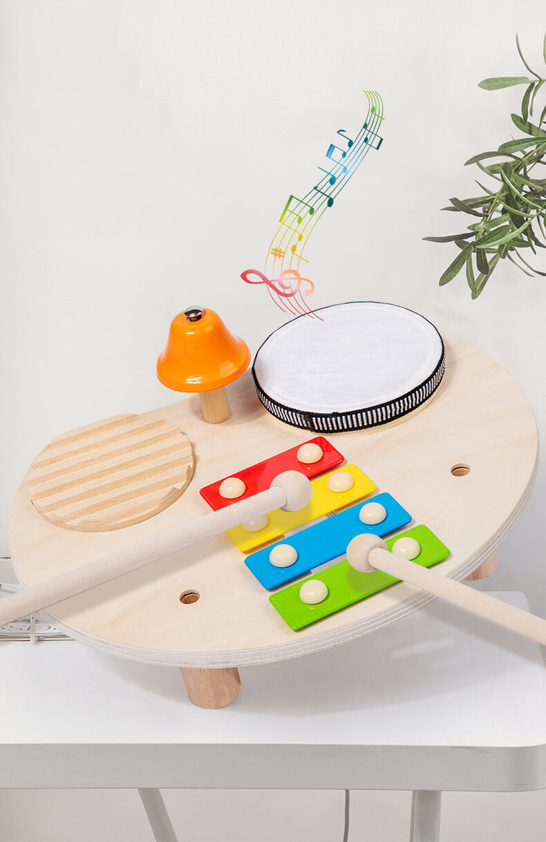 Multifunktionales Baby-Spielspielzeug-Set aus Holz, Musik, pädagogische Schlaginstrumente für Säuglinge und Kleinkinder, Schlagzeug-Tischherstellung