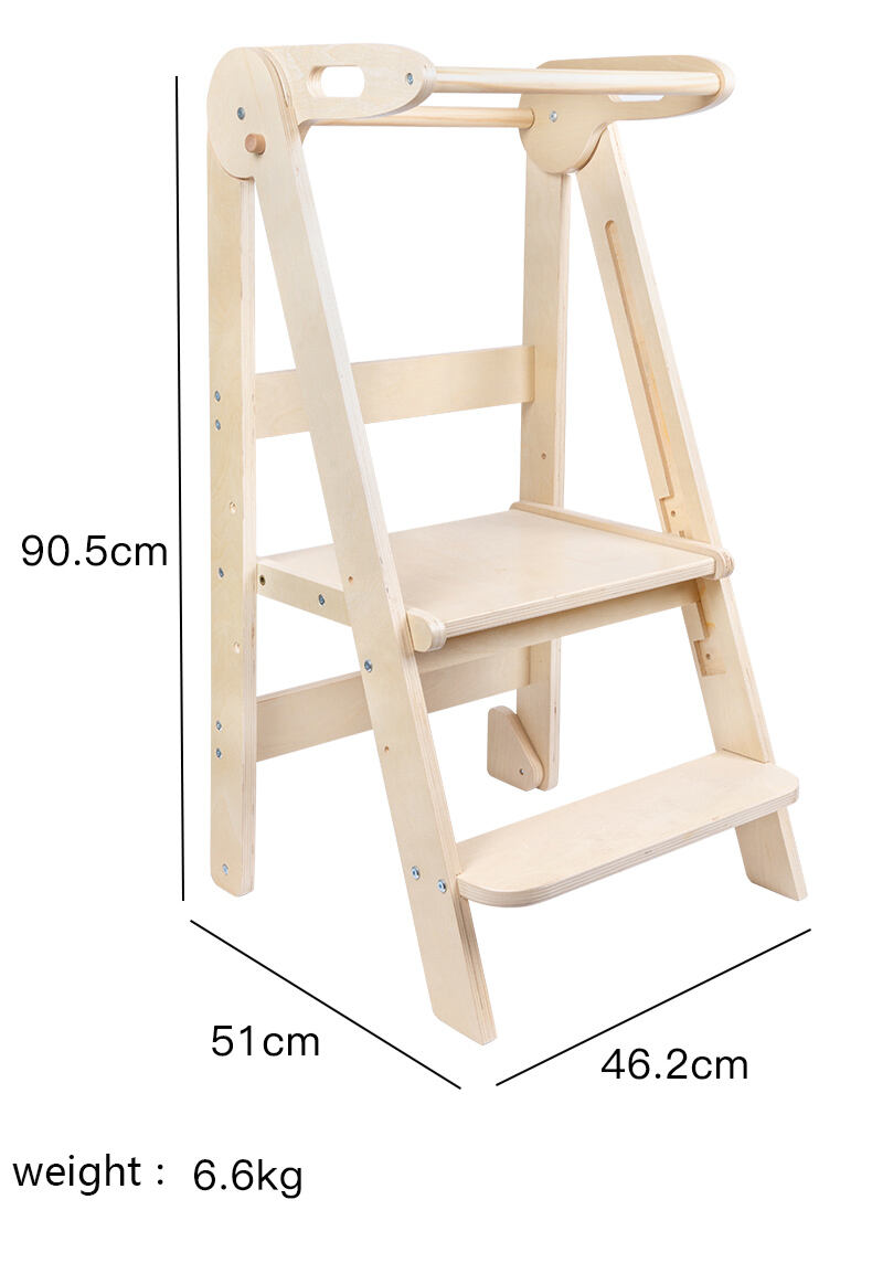 Toddler Kitchen Helper Step Stool Folding Learning Tower Wooden Montessori Adjustable Height Stool Kids Kitchen Learning Tower supplier