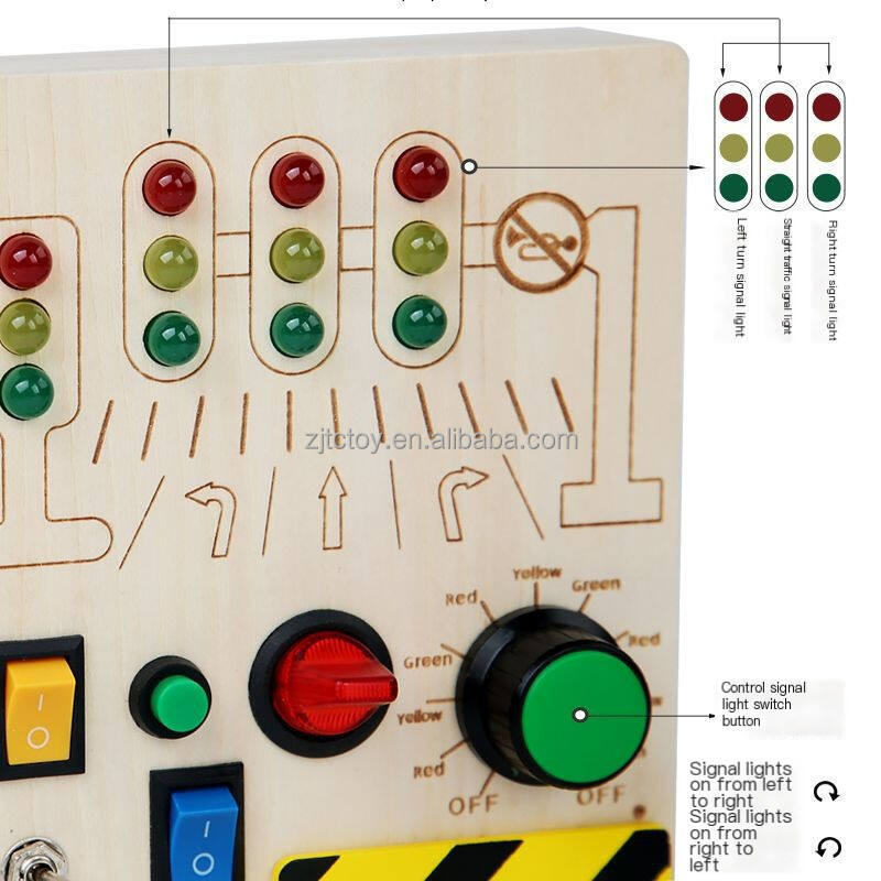 Wysokiej jakości zabawki edukacyjne dla dzieci Elektroniczny sygnał drogowy włącznik światła Led Drewniana tablica do zabawy dla maluchów Szczegóły zabawek Montessori