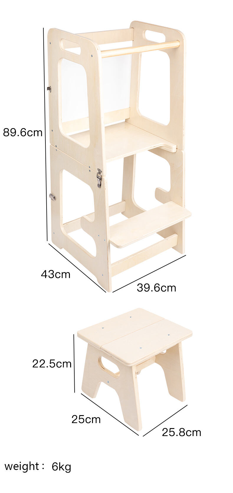 Kleinkind-Küchenhelfer-Tritthocker, klappbarer Lernturm, hölzerner Montessori-Hocker mit einstellbarer Höhe, Kinder-Küchen-Lernturm-Fabrik