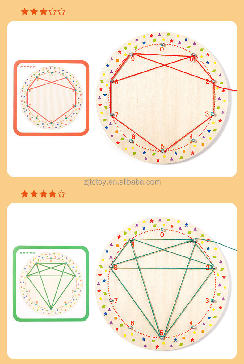 Montessori Kreatives Geometrie-Matching-Spielzeug für Kinder Hölzerne Wickelmuster Nagelbrett Pädagogische sensorische Vorschullernfabrik