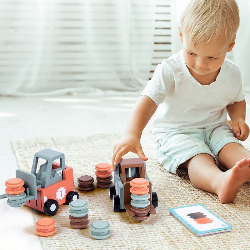 Gabelstapler-Spielzeug aus Holz, frühes pädagogisches Eltern-Kind-Auto-Kampfspiel, Kleinkind, Montessori-Holzspielzeug für Kinder, Details