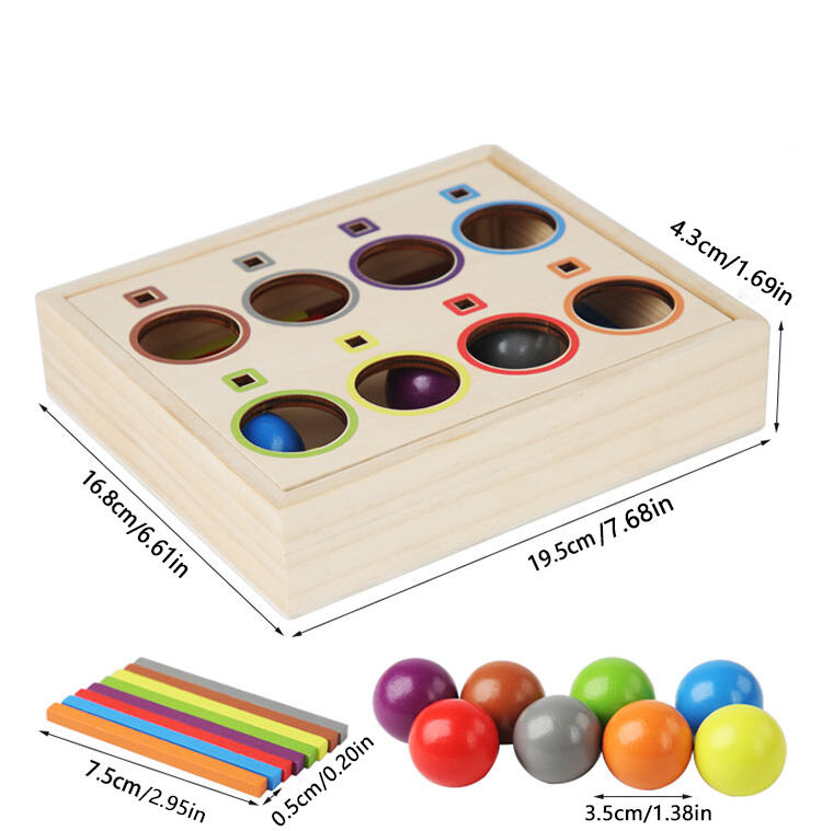 Montessori-Holzbälle und -stäbe in Regenbogenfarben, Unisex, CPC CE-zertifiziertes Paarungsspielzeug für die Hand-Augen-Koordination und Farbsortierung.