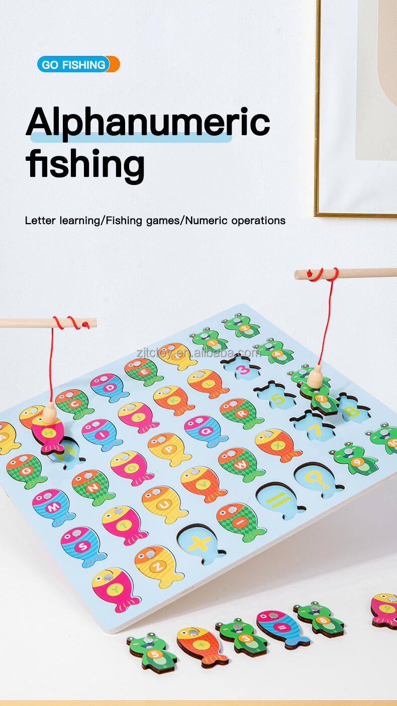 Montessori Wooden Fishing Game Magnetic Letters and Numbers Early Educational Cognition Toy for Kindergarten Kids factory